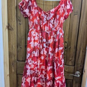 Floral Red and Pink Women's Dress